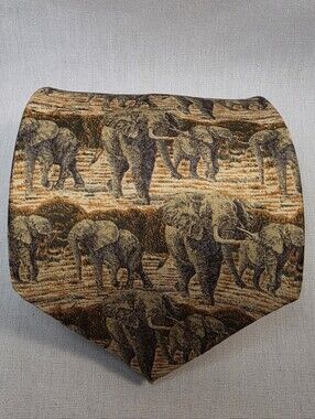 Mens Elephant Print Silk-Blend Tie Endangered Species Necktie